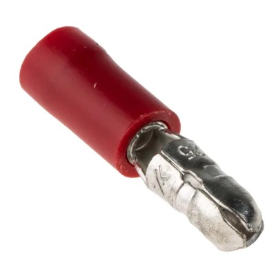 RS PRO Insulated Red Crimp Bullet Connector 22 AWG to 16 AWG 4.3 mm Bullet Diameter Male Nylon Insulation 534-301