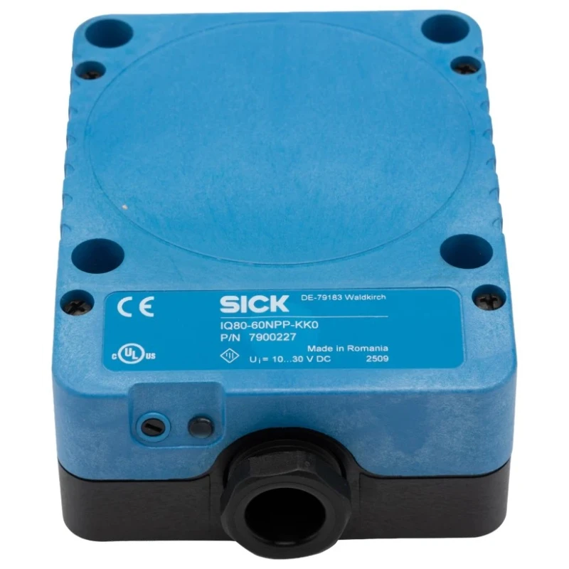 SICK Block Inductive Proximity Sensor M20 Threaded Gland PNP Output 36V DC 250mA 60mm Detection Range IQ80-60NPP-KK0