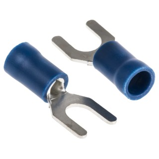 RS PRO Insulated Fork Terminal, 16 AWG to 14 AWG, M5 Stud Size, Vinyl Insulation, Blue 534-610