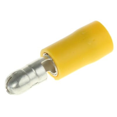 RS PRO Insulated Yellow Crimp Bullet Connector 12 AWG to 10 AWG, 5 mm Bullet Diameter Male 534-935