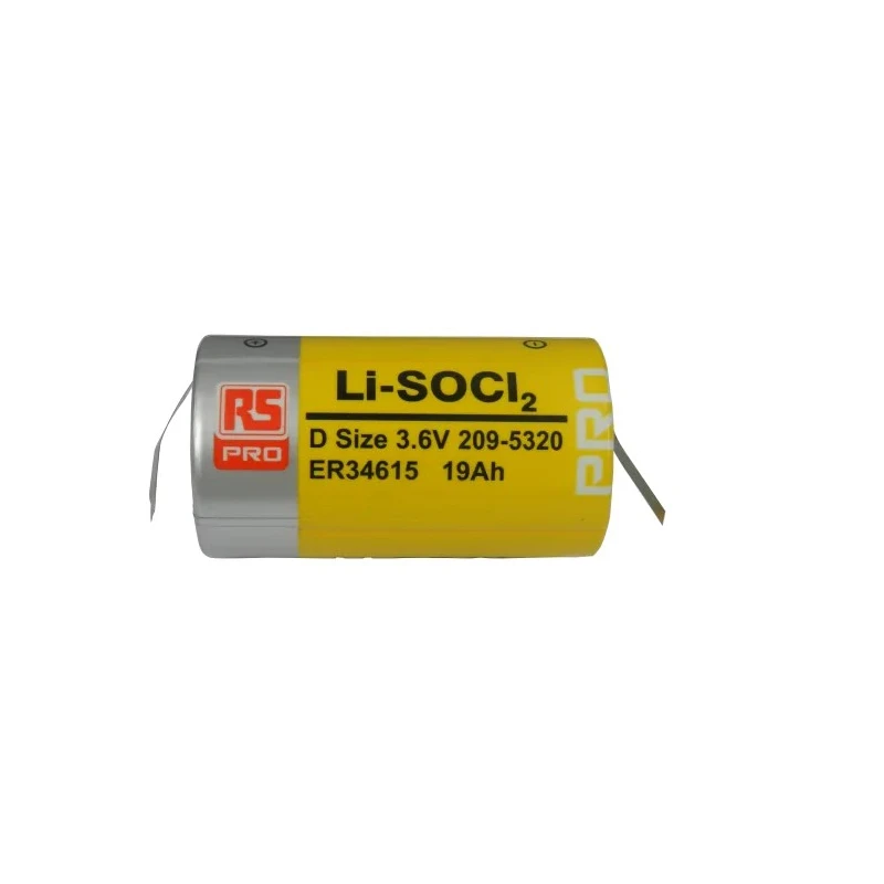 RS PRO 3.6 V Lithium Thionyl Chloride D Battery ER34615, 19Ah Capacity, Standard Termination 209-5320