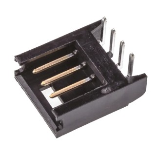 TE Connectivity AMPMODU Mod II 2.54 mm Shrouded Right Angle Through Hole PCB Header, 4 Contacts, 1 Row, Brass Gold 280378-2