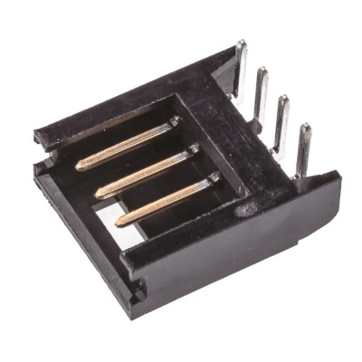 TE Connectivity AMPMODU Mod II 2.54 mm Shrouded Right Angle Through Hole PCB Header, 4 Contacts, 1 Row, Brass Gold 280378-2