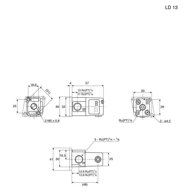 SMC Pneumatic Control Valve 3/2 Function Pilot/Spring Rc 1/8 in Die Cast Aluminium VTA301 Series 