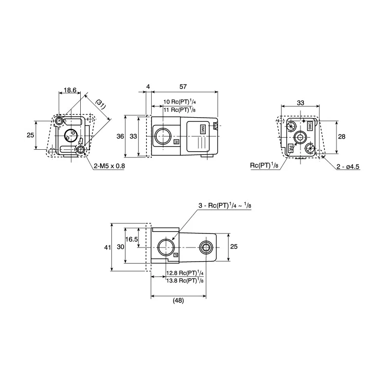 SMC Pneumatic Control Valve 3/2 Function Pilot/Spring Rc 1/8 in Die Cast Aluminium VTA301 Series 