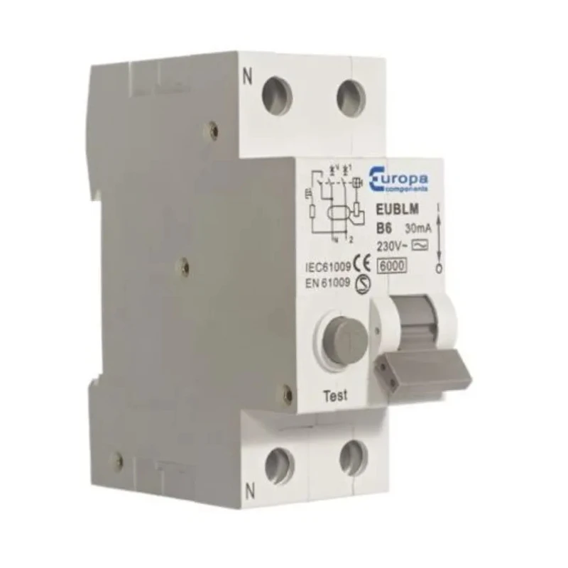 Europa Residual Current Circuit Breaker with Overload Protection 20A, 2-Pole, 30mA Trip Sensitivity EUBLMC20B30A