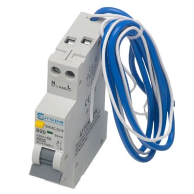 Europa Residual Current Circuit Breaker with Overload Protection 10A Current Rating 1-Pole 30 mA Trip EUC7RC.10/1CA