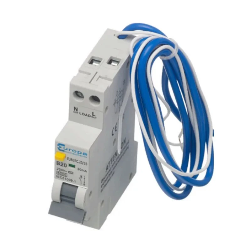 Europa Residual Current Circuit Breaker with Overload Protection 10A Current Rating 1-Pole 30 mA Trip EUC7RC.10/1CA