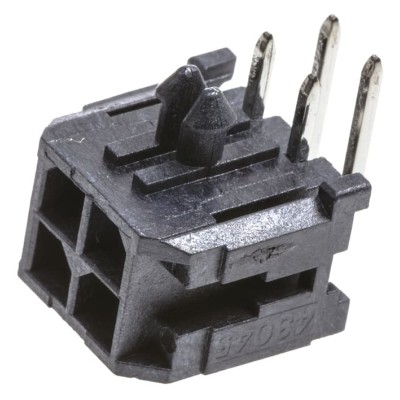 TE Connectivity Molex Micro-Fit 3.0 Series Right Angle Through Hole PCB Header, 4 Contacts, 3 mm Pitch, 2 Row 43045-0400