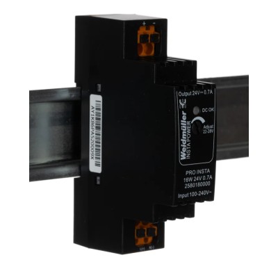 Weidmüller PRO INSTA Switched Mode DIN Rail Power Supply 24V DC, 16W, 700mA Output, AC/DC Input 2580180000