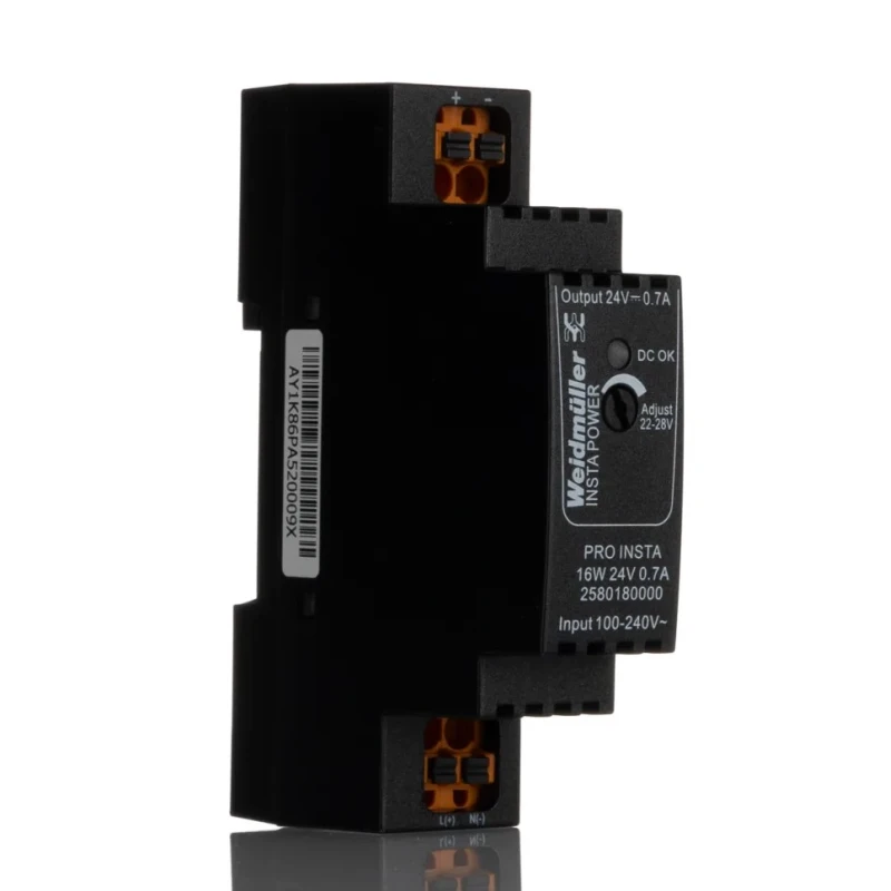 Weidmüller PRO INSTA Switched Mode DIN Rail Power Supply 24V DC, 16W, 700mA Output, AC/DC Input 2580180000
