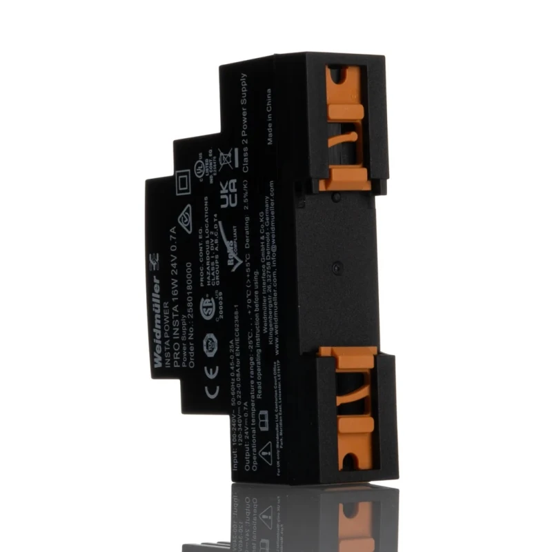 Weidmüller PRO INSTA Switched Mode DIN Rail Power Supply 24V DC, 16W, 700mA Output, AC/DC Input 2580180000