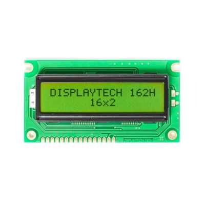 Displaytech Alphanumeric LED LCD Monochrome Display 2 x 16 Characters, Green Yellow on Green Backlight 162H BC BW