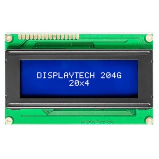 Displaytech Alphanumeric LED LCD Monochrome Display 2 x 16 Characters Yellow Green on Blue 77x25.2 mm 4.2 V 204G CC BC-3LP