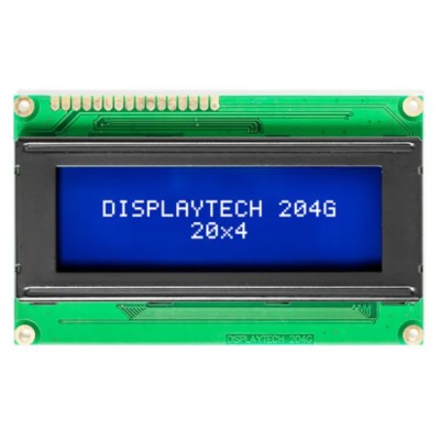Displaytech Alphanumeric LED LCD Monochrome Display 2 x 16 Characters Yellow Green on Blue 77x25.2 mm 4.2 V 204G CC BC-3LP