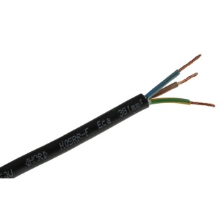 RS PRO H05RR-F 3 Core Rubber Insulated Flexible Power Cable Black 1mm² 300-500V 60°C 50m H05RR-F