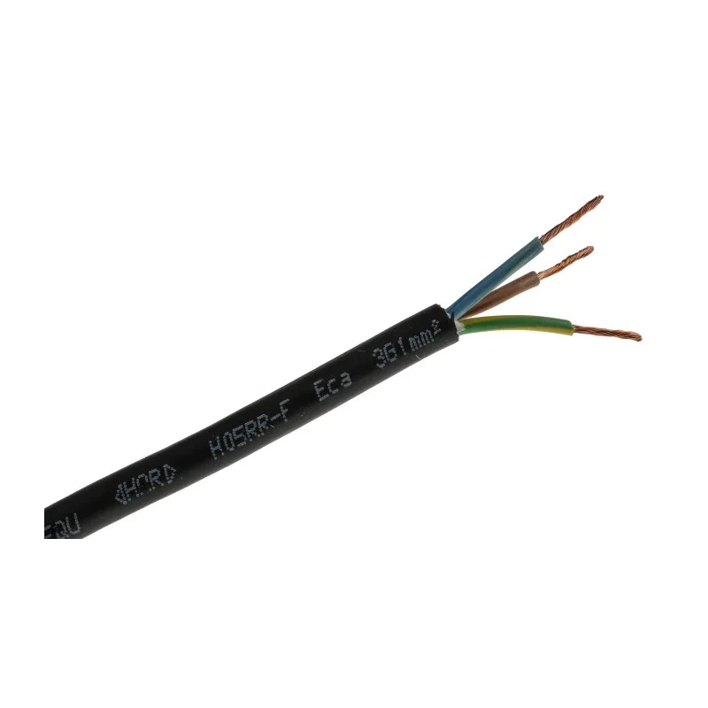 RS PRO H05RR-F 3 Core Rubber Insulated Flexible Power Cable Black 1mm² 300-500V 60°C 50m H05RR-F