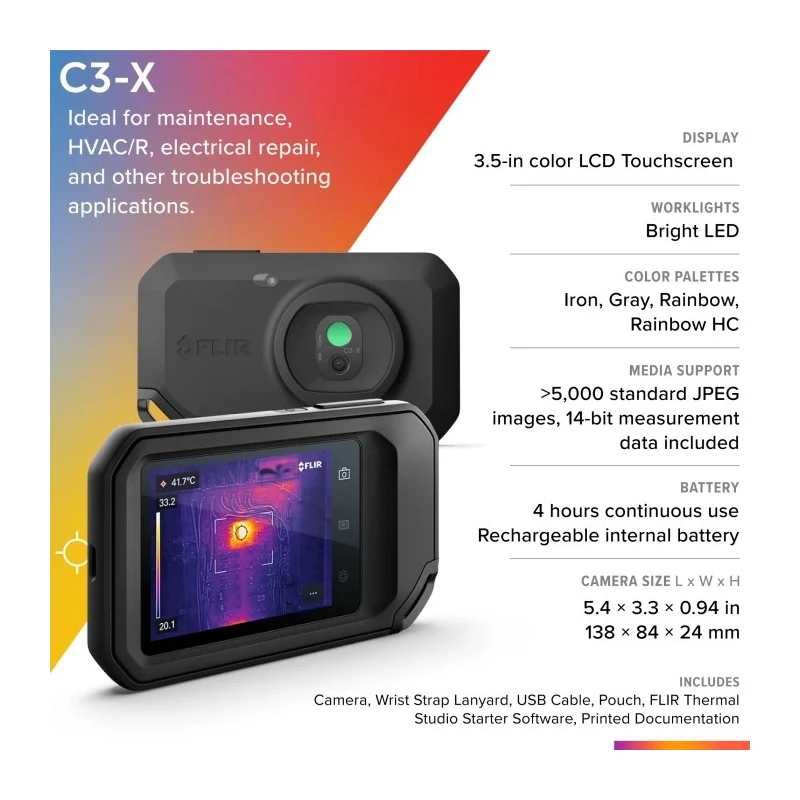 FLIR Thermal Imaging Camera with WiFi, 300°C Max Temperature, 128 x 96 Pixel Detector, 3.5-Inch FLIR C3-X (incl. Wi-Fi)