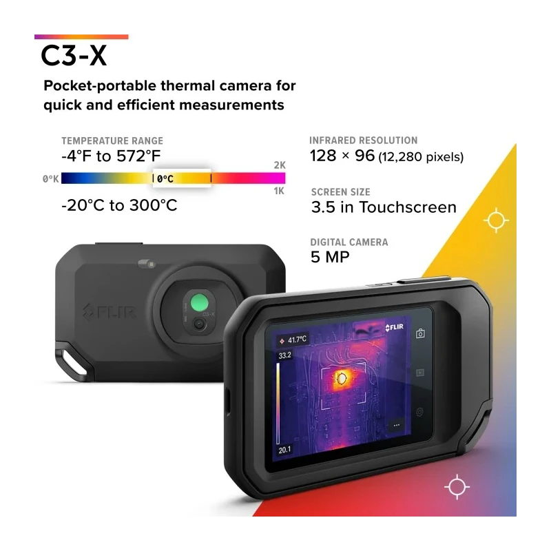 FLIR Thermal Imaging Camera with WiFi, 300°C Max Temperature, 128 x 96 Pixel Detector, 3.5-Inch FLIR C3-X (incl. Wi-Fi)