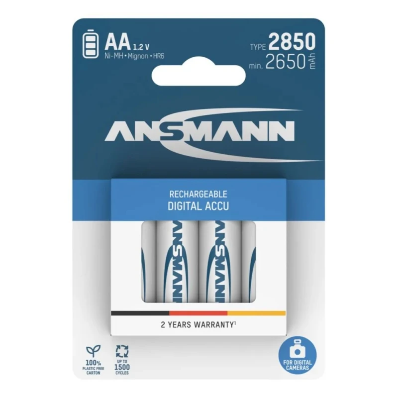 Ansmann Nickel Metal Hydride Rechargeable AA Battery 1.2 V 2.85 Ah Pack of 4 5035092