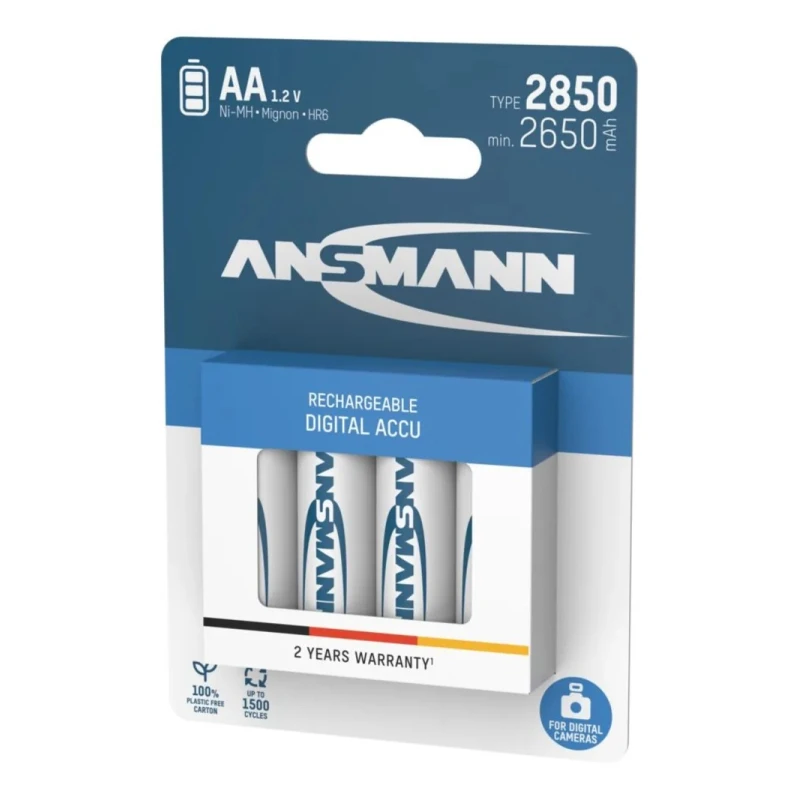 Ansmann Nickel Metal Hydride Rechargeable AA Battery 1.2 V 2.85 Ah Pack of 4 5035092