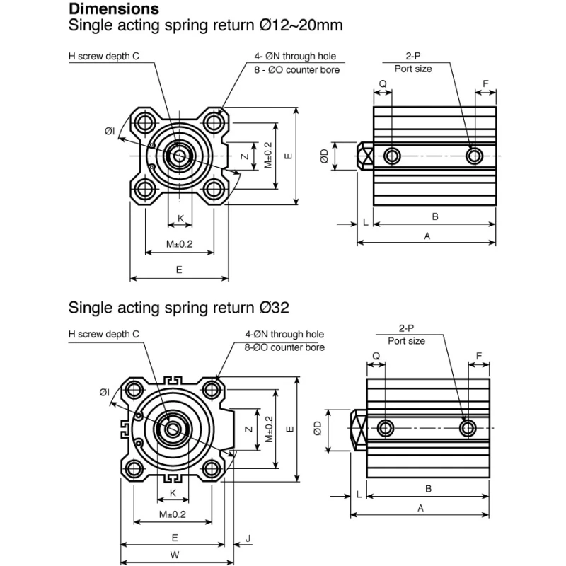 SMC Pneumatic Compact Cylinder 25mm Bore, 10 mm Stroke, Single Acting, Aluminium Alloy CQ2B25-10S