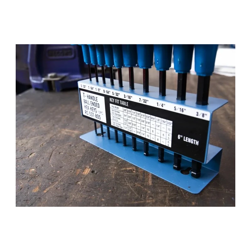 RS PRO 10 Piece T-Handle Imperial Hex Key Set, Hex Size 3/32 to 3/8 Inch, Chrome Vanadium Steel, Ball End Hex Keys 537-805
