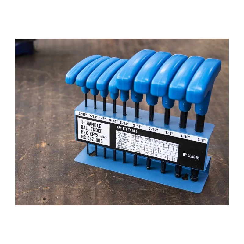 RS PRO 10 Piece T-Handle Imperial Hex Key Set, Hex Size 3/32 to 3/8 Inch, Chrome Vanadium Steel, Ball End Hex Keys 537-805