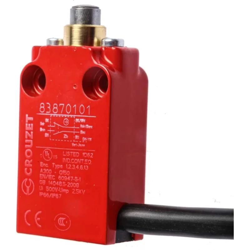 Crouzet 83870 Series Plunger Limit Switch, 1 NO/1 NC, IP67, IP66, Metal Housing, 240V AC, 6A 83870101