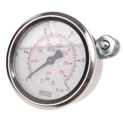 WIKA 63 mm Stainless Steel Case Back Entry Pressure Gauge with G 1/4 Copper Alloy Connection 25 bar 9314196