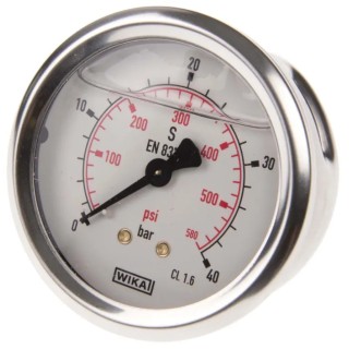WIKA 63 mm Diameter Stainless Steel Case Back Entry Pressure Gauge G 1/4 Connection, 40 bar 9314197