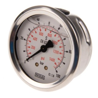 WIKA 63 mm Diameter Stainless Steel Case Back Entry Pressure Gauge G 1/4 Connection 0-100 bar 213.53 46852703