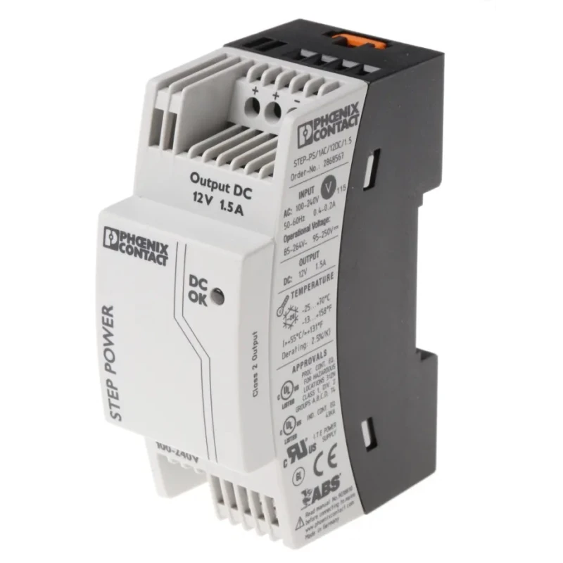 Phoenix Contact STEP-PS/1AC/12DC/1.5 Switched Mode DIN Rail Power Supply 264V AC Input 12V DC, 1.5 A Output, 18 W 2868567
