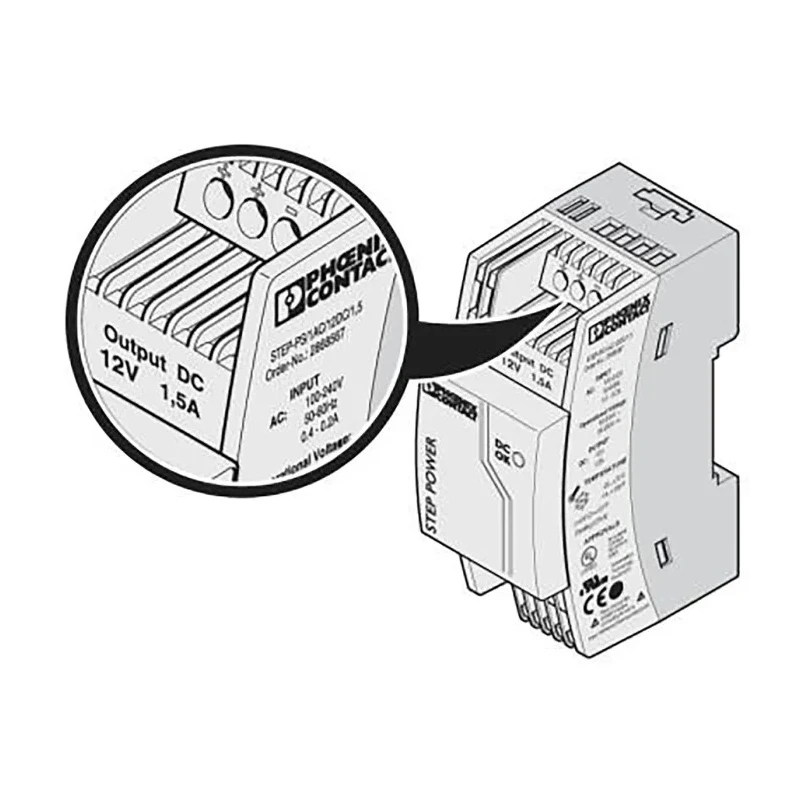 Phoenix Contact STEP-PS/1AC/12DC/1.5 Switched Mode DIN Rail Power Supply 264V AC Input 12V DC, 1.5 A Output, 18 W 2868567