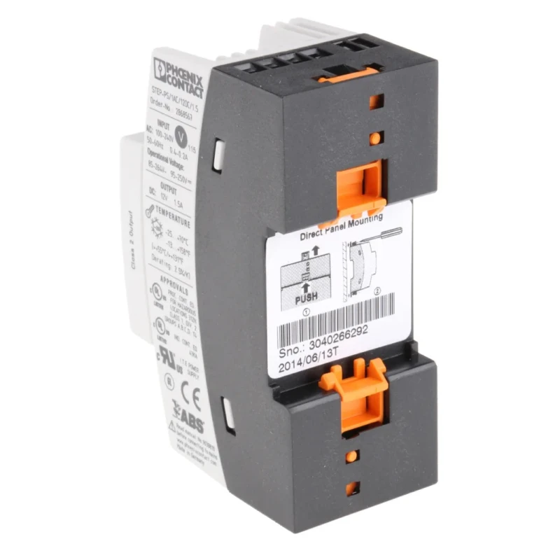 Phoenix Contact STEP-PS/1AC/12DC/1.5 Switched Mode DIN Rail Power Supply 264V AC Input 12V DC, 1.5 A Output, 18 W 2868567
