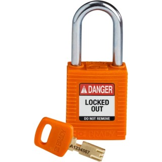 Brady Orange Safety Padlock Nylon, Steel, 6.35 mm Shackle Diameter, 38.1 mm Shackle Length 150320