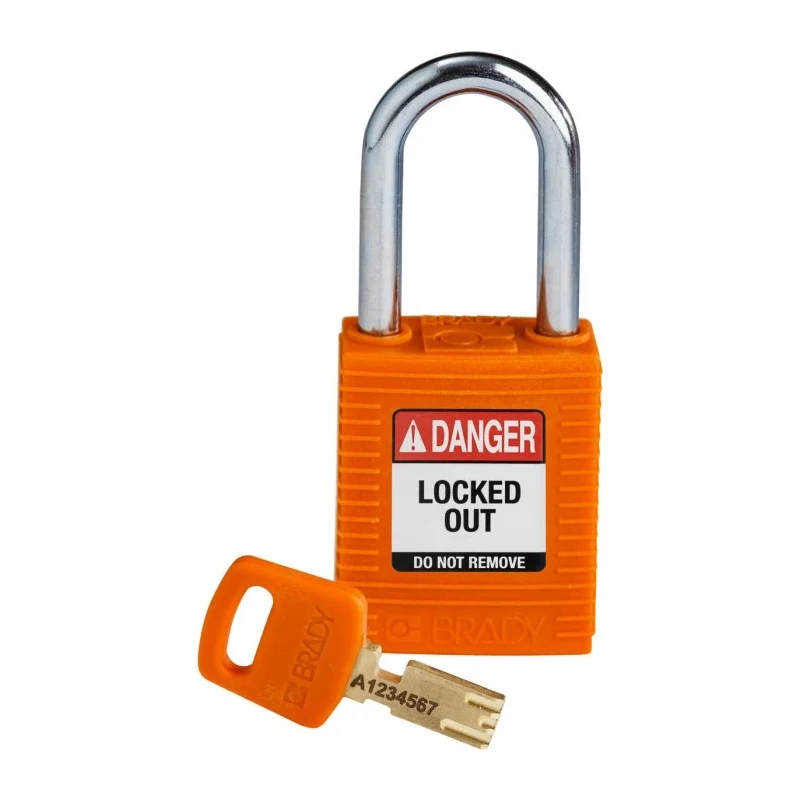 Brady Orange Safety Padlock Nylon, Steel, 6.35 mm Shackle Diameter, 38.1 mm Shackle Length 150320
