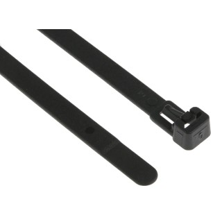 HellermannTyton Releasable Cable Tie, 150 mm Length x 7.6 mm Width, Black Polyamide 66, 200 N 131-21410 REL140-PA66-BK