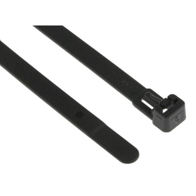 HellermannTyton Releasable Cable Tie, 150 mm Length x 7.6 mm Width, Black Polyamide 66, 200 N 131-21410 REL140-PA66-BK