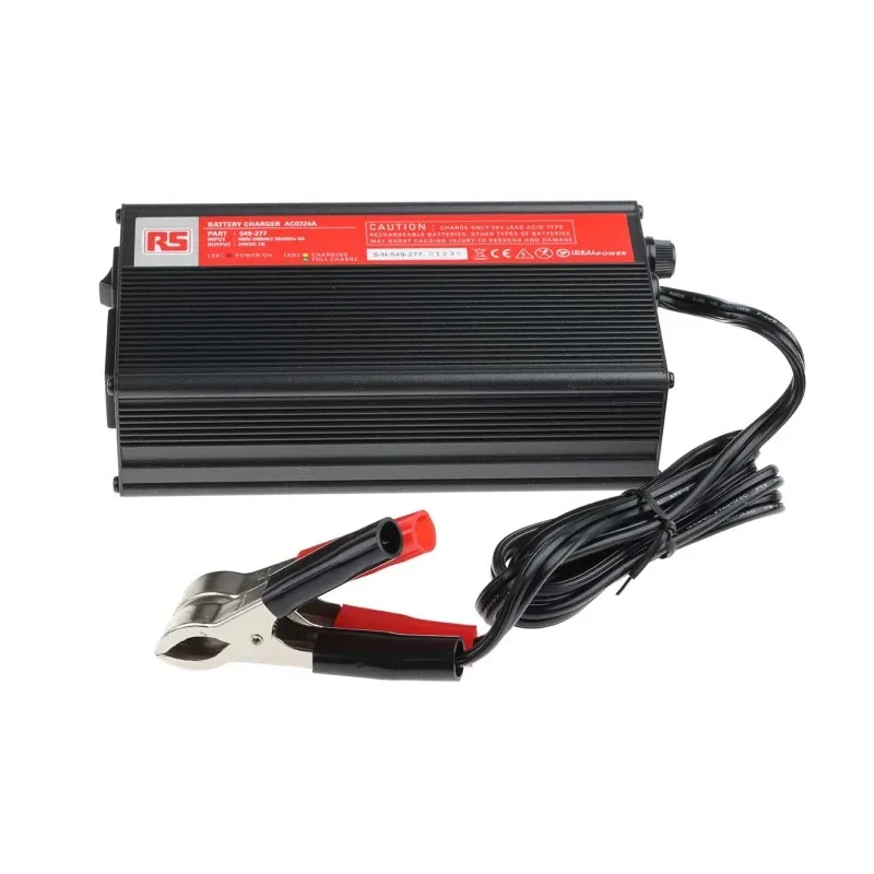 RS PRO 24V Lead Acid Battery Charger 7A 210W with UK Plug 3-Stage Control 549-277