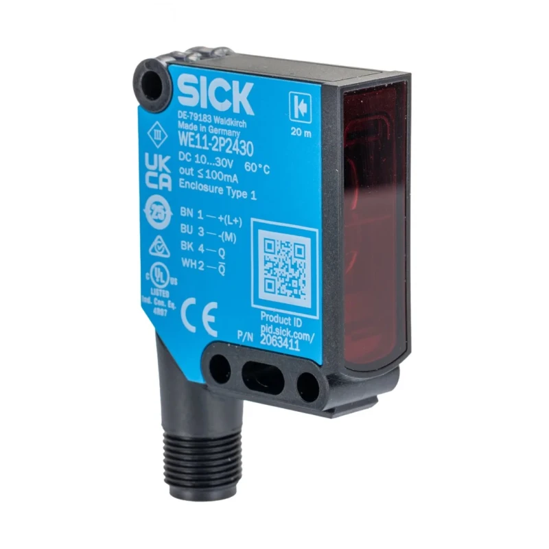 SICK Through Beam Photoelectric Sensor, Block Sensor, 0 to 20 m Detection Range, PNP Output, IP66 IP67 IP69K WSE11-2P2430