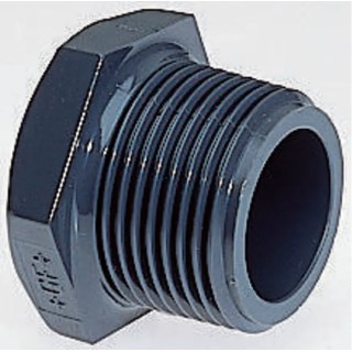 Georg Fischer Plastic Pipe Fitting Straight Threaded R Plug Male 2 in BSP PVC-U 42mm 721961911