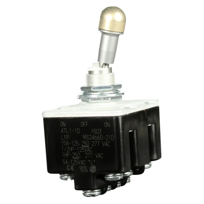 Honeywell Technologies Toggle Switch, Bushing Mount, On-Off-On, 4PDT, Screw Terminal, 28 V dc, 125 V ac 4TL1-1D