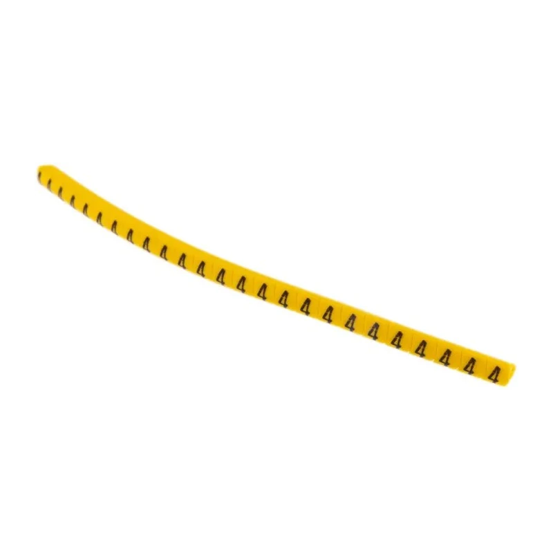 HellermannTyton Helagrip Slide-On Cable Marker, Black Legend "4", Yellow PVC Marker, 1-3 mm Cable Diameter, 901-10348