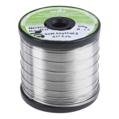 MBO Lead Free Solder Wire 0.5 mm Diameter 217°C Melting Point 500g SN96.5 AG3 CU0.5 5/10 A11 - 500G