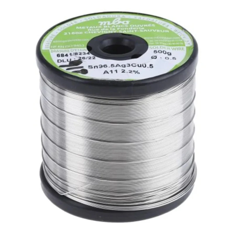 MBO Lead Free Solder Wire 0.5 mm Diameter 217°C Melting Point 500g SN96.5 AG3 CU0.5 5/10 A11 - 500G