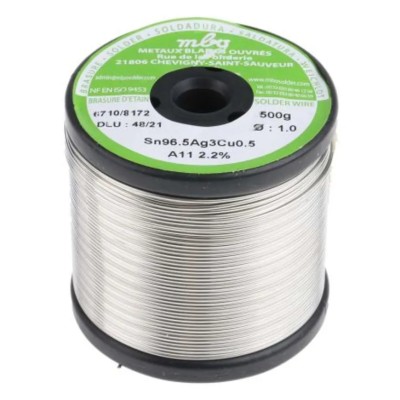 MBO Lead Free Solder Wire 1 mm Diameter 217 °C Melting Point 500g SN96.5 AG3 CU0.5 10/10 A11 - 500G