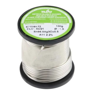 MBO Lead Free Solder Wire 1.5 mm Diameter, Rosin Flux, 217°C Melting Point SN96.5 AG3 CU0.5 15/10 A11 - 100G