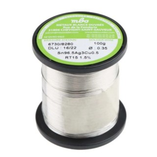 MBO Lead Free Solder Wire 0.35 mm Diameter, 217 °C Melting Point SN96.5 AG3 CU0.5 3,5/10 RT15 - 100G