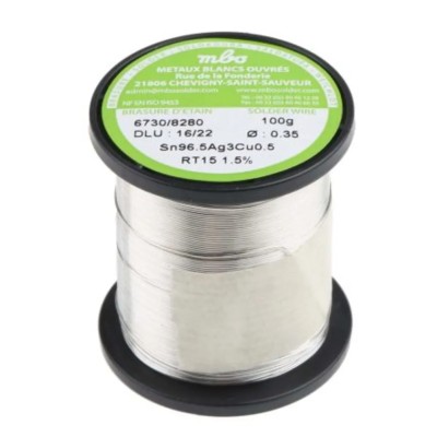 MBO Lead Free Solder Wire 0.35 mm Diameter, 217 °C Melting Point SN96.5 AG3 CU0.5 3,5/10 RT15 - 100G
